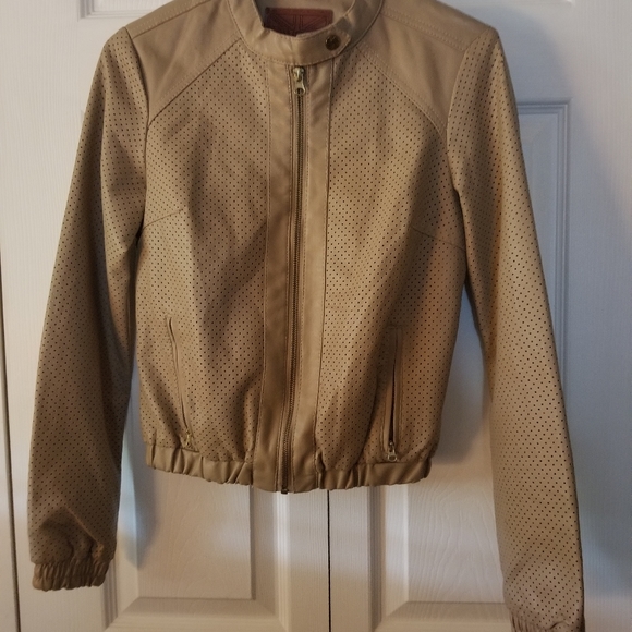 Miss London Jackets & Blazers - Women's Tan Color Faux Leather Jacket